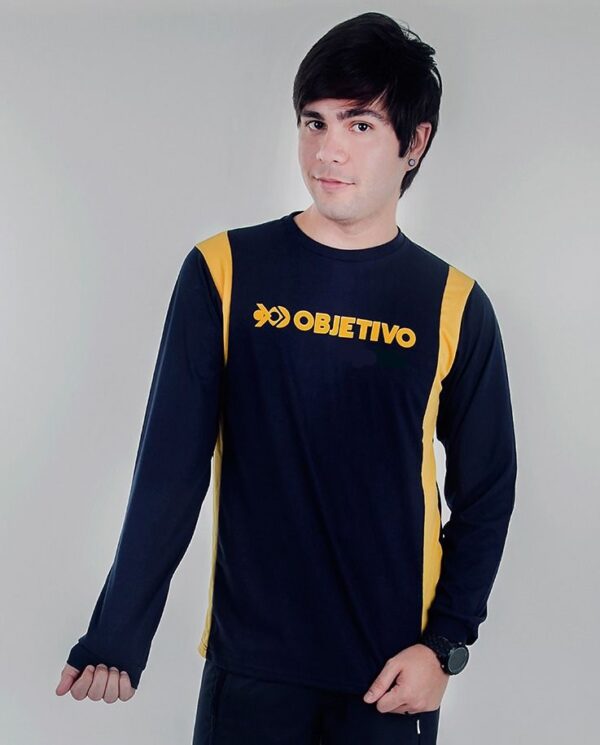 Objetivo Camiseta Manga Longa Azul Unissex
