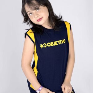 Objetivo Camiseta Regata Azul Unissex - 4, Logo Silk (Tinta) DTF