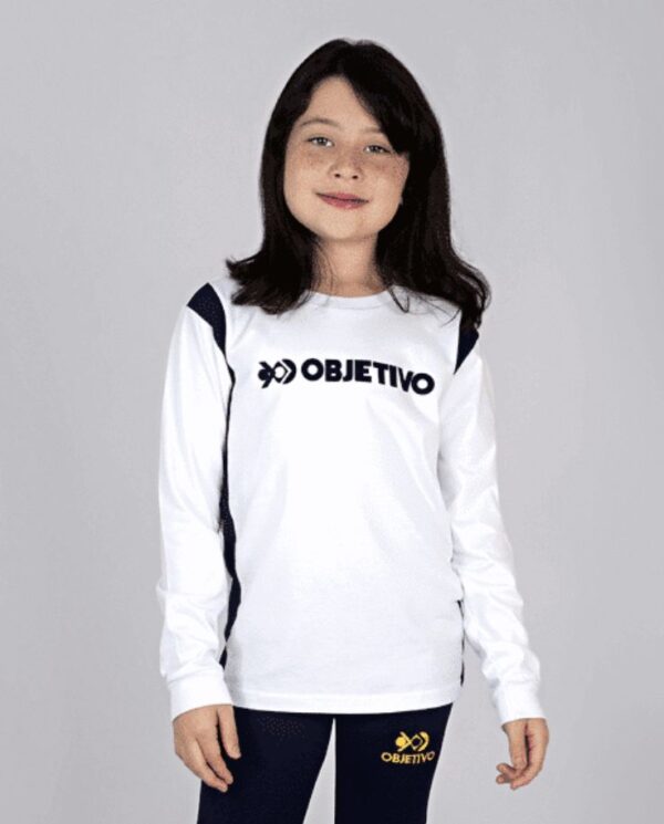 Objetivo Camiseta Manga Longa Branca Unissex
