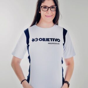 Objetivo Professor Camiseta Manga Curta Branca Unissex - M, Logo Alto Relevo